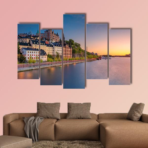 Sweden During Sunset Canvas Wall Art-5 Pop-Gallery Wrap-47" x 32"-Tiaracle