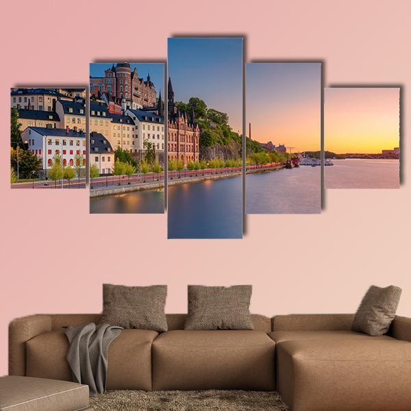 Sweden During Sunset Canvas Wall Art-5 Star-Gallery Wrap-62" x 32"-Tiaracle