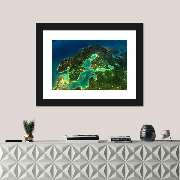Sweden From Space Canvas Wall Art-1 Piece-Framed Print-20" x 16"-Tiaracle