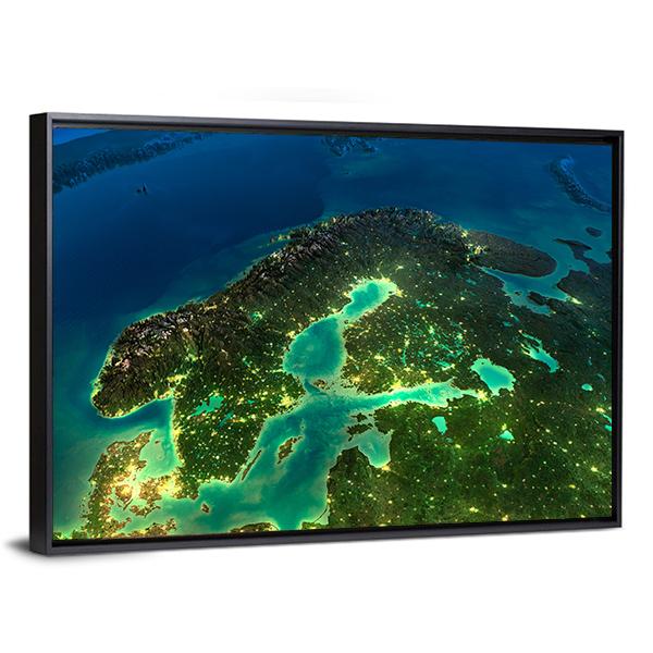 Sweden From Space Canvas Wall Art-3 Horizontal-Gallery Wrap-25" x 16"-Tiaracle