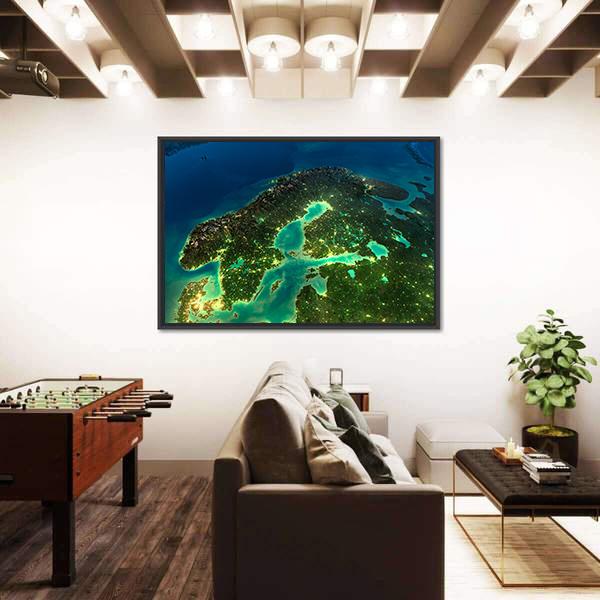 Sweden From Space Canvas Wall Art-3 Horizontal-Gallery Wrap-25" x 16"-Tiaracle