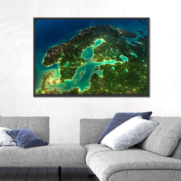 Sweden From Space Canvas Wall Art-3 Horizontal-Gallery Wrap-25" x 16"-Tiaracle