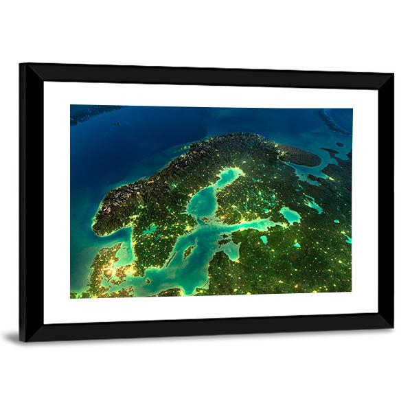 Sweden From Space Canvas Wall Art-3 Horizontal-Gallery Wrap-25" x 16"-Tiaracle