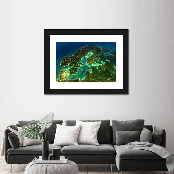 Sweden From Space Canvas Wall Art-3 Horizontal-Gallery Wrap-25" x 16"-Tiaracle