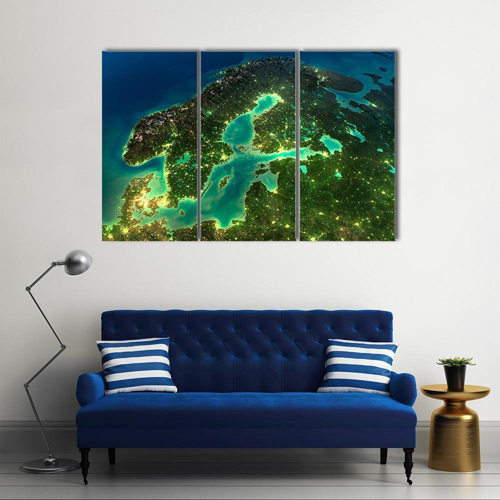 Sweden From Space Canvas Wall Art-3 Horizontal-Gallery Wrap-37" x 24"-Tiaracle