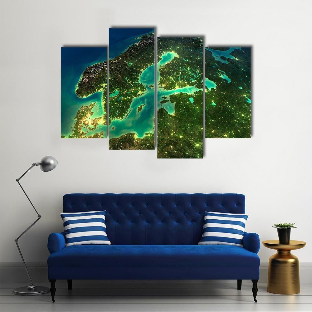 Sweden From Space Canvas Wall Art-4 Pop-Gallery Wrap-50" x 32"-Tiaracle