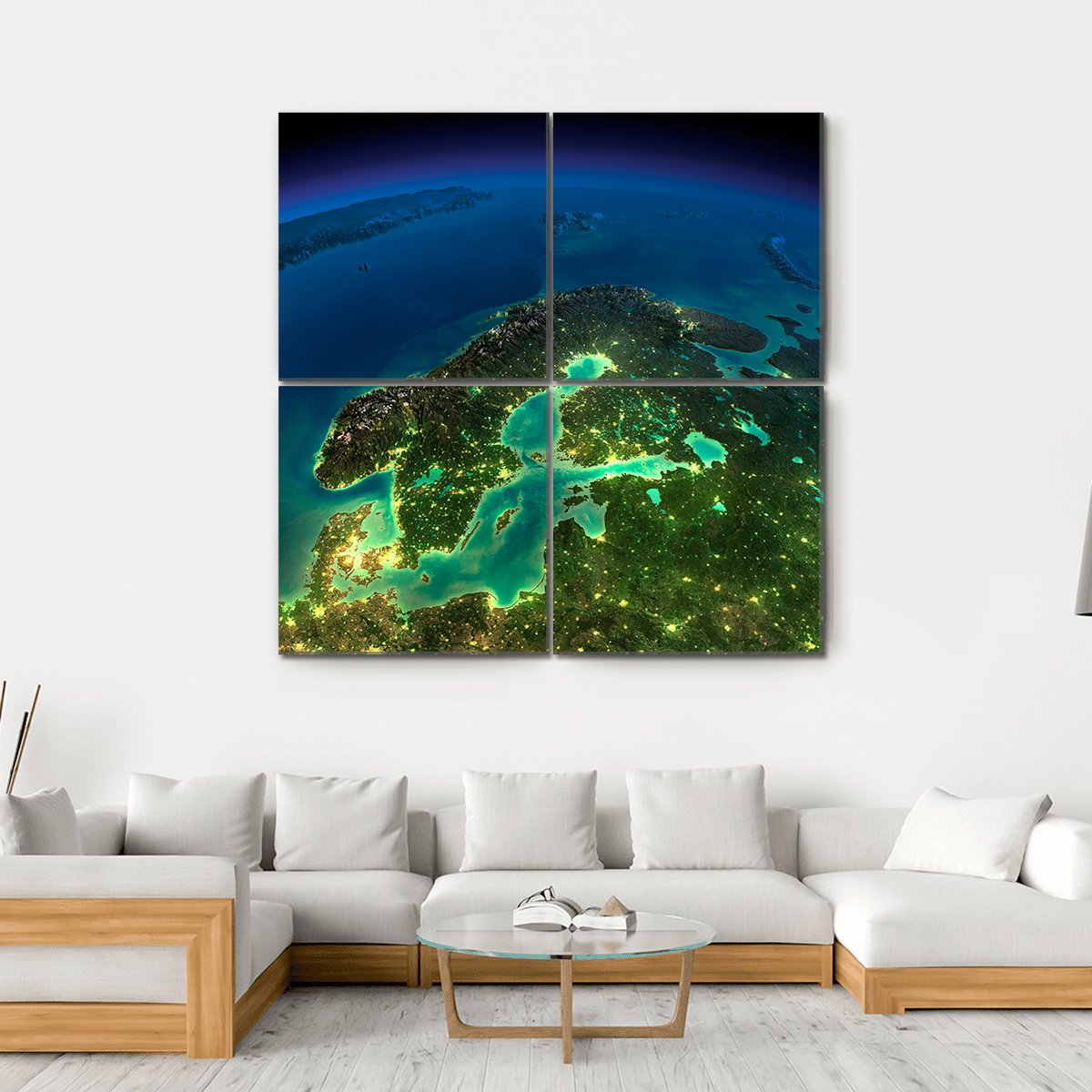 Sweden From Space Canvas Wall Art-4 Square-Gallery Wrap-17" x 17"-Tiaracle