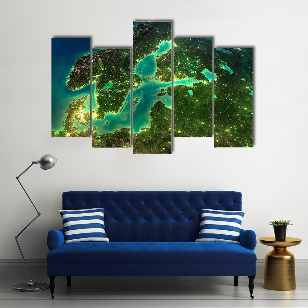Sweden From Space Canvas Wall Art-5 Pop-Gallery Wrap-47" x 32"-Tiaracle
