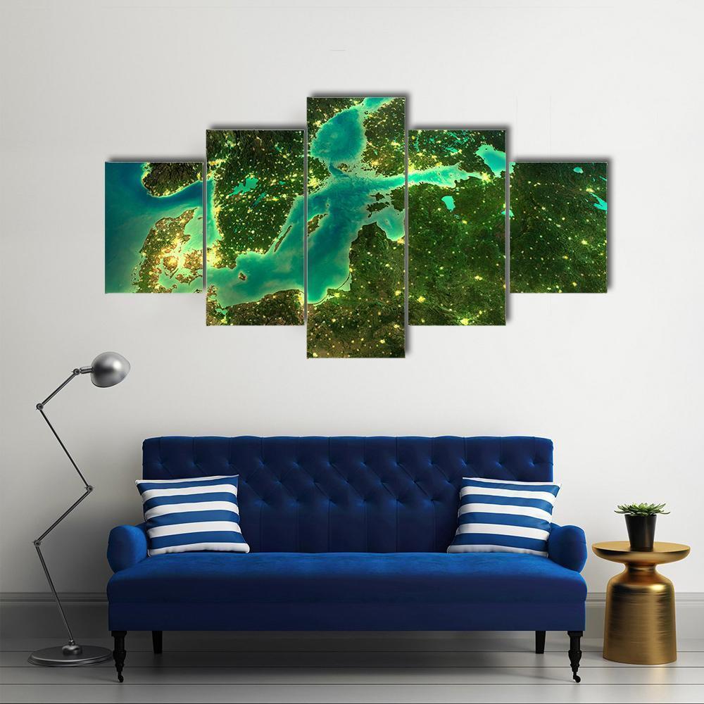 Sweden From Space Canvas Wall Art-5 Star-Gallery Wrap-62" x 32"-Tiaracle
