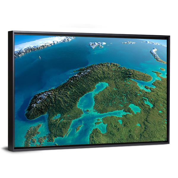 Sweden In Morning From Space Canvas Wall Art-3 Horizontal-Gallery Wrap-25" x 16"-Tiaracle