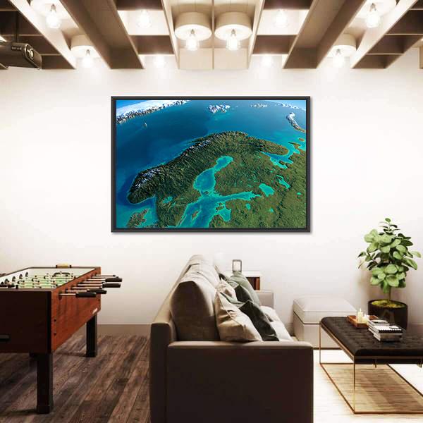 Sweden In Morning From Space Canvas Wall Art-3 Horizontal-Gallery Wrap-25" x 16"-Tiaracle