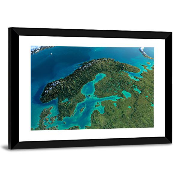 Sweden In Morning From Space Canvas Wall Art-3 Horizontal-Gallery Wrap-25" x 16"-Tiaracle