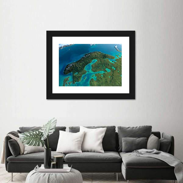Sweden In Morning From Space Canvas Wall Art-3 Horizontal-Gallery Wrap-25" x 16"-Tiaracle
