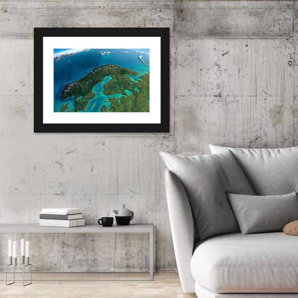 Sweden In Morning From Space Canvas Wall Art-3 Horizontal-Gallery Wrap-25" x 16"-Tiaracle