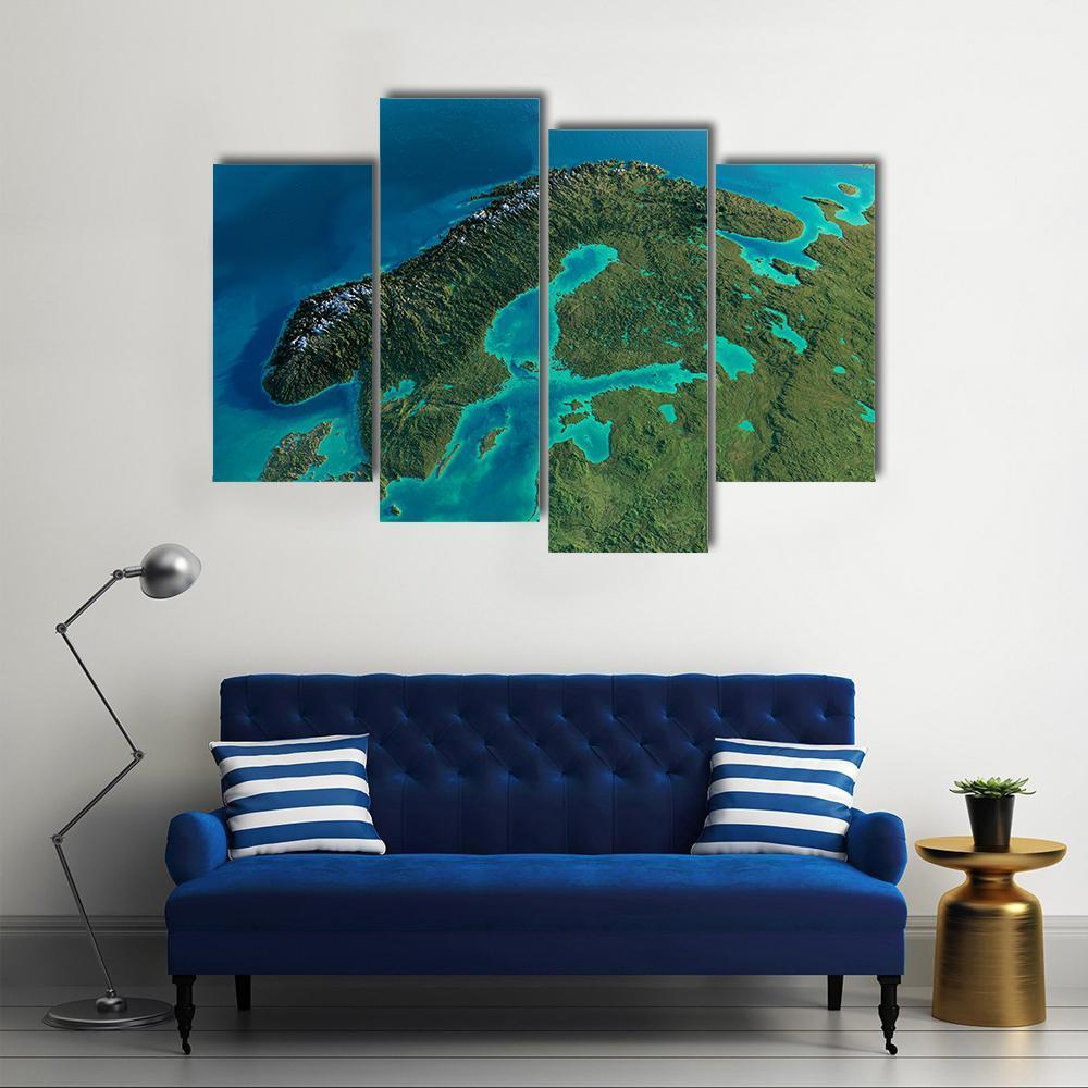 Sweden In Morning From Space Canvas Wall Art-4 Pop-Gallery Wrap-50" x 32"-Tiaracle