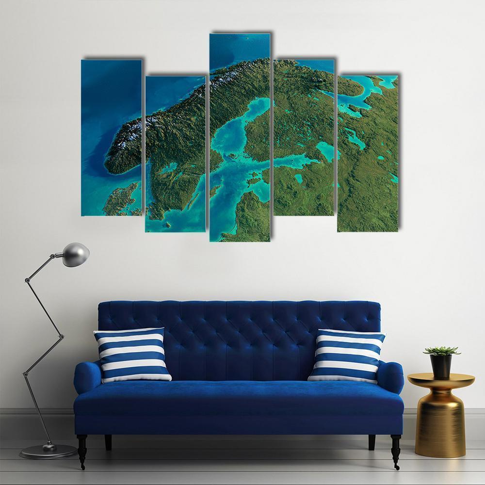 Sweden In Morning From Space Canvas Wall Art-5 Pop-Gallery Wrap-47" x 32"-Tiaracle
