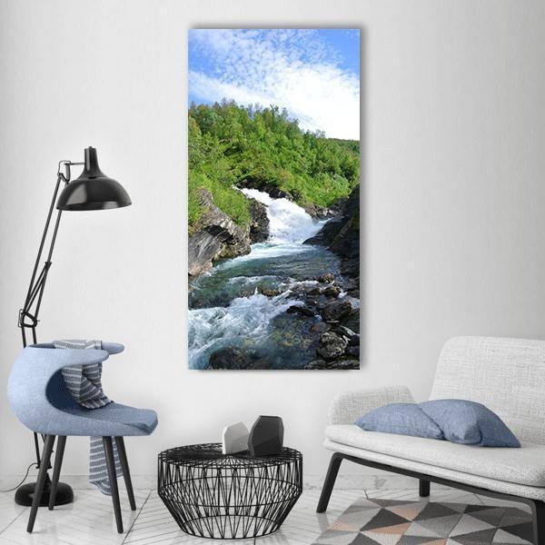 Sweden Landscape Waterfall Vertical Canvas Wall Art-1 Vertical-Gallery Wrap-12" x 24"-Tiaracle