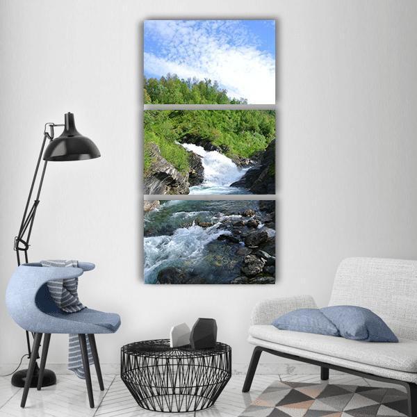Sweden Landscape Waterfall Vertical Canvas Wall Art-3 Vertical-Gallery Wrap-12" x 25"-Tiaracle
