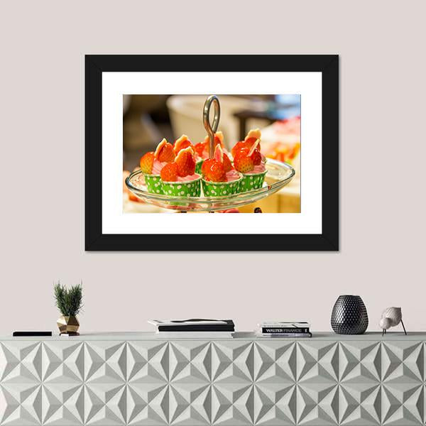 Sweet Cup Cake On Plate Canvas Wall Art-1 Piece-Framed Print-20" x 16"-Tiaracle