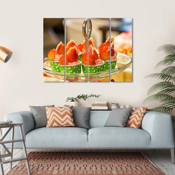 Sweet Cup Cake On Plate Canvas Wall Art-4 Horizontal-Gallery Wrap-34" x 24"-Tiaracle