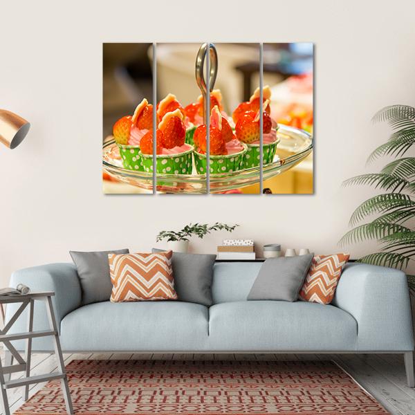 Sweet Cup Cake On Plate Canvas Wall Art-1 Piece-Gallery Wrap-36" x 24"-Tiaracle