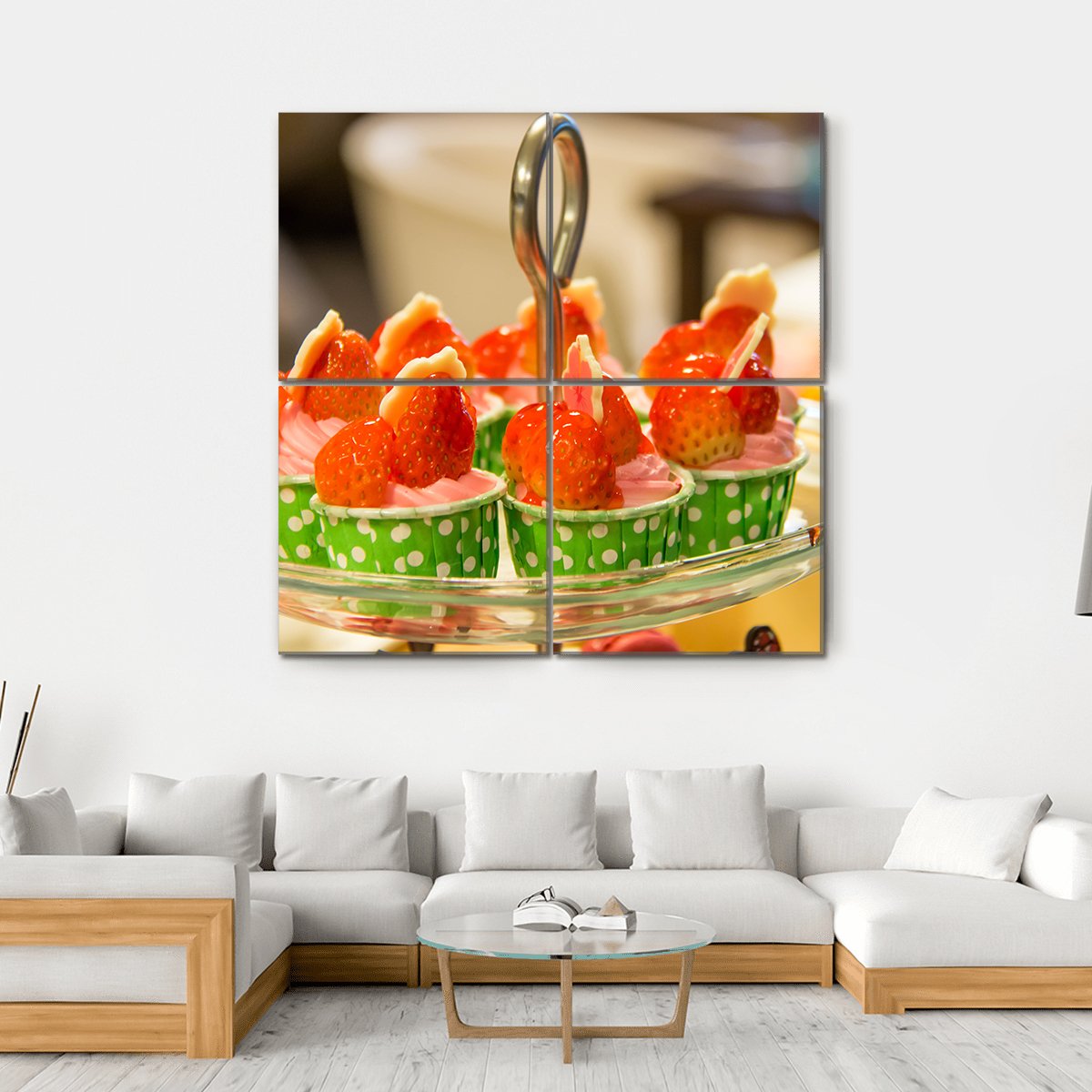Sweet Cup Cake On Plate Canvas Wall Art-4 Square-Gallery Wrap-17" x 17"-Tiaracle