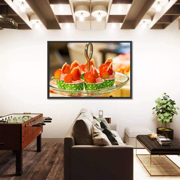 Sweet Cup Cake On Plate Canvas Wall Art-3 Horizontal-Gallery Wrap-25" x 16"-Tiaracle