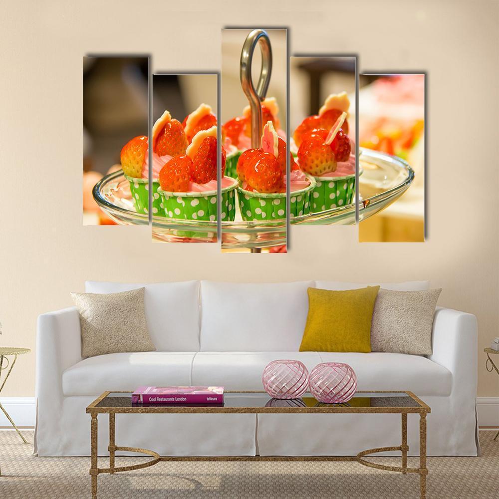 Sweet Cup Cake On Plate Canvas Wall Art-5 Pop-Gallery Wrap-47" x 32"-Tiaracle