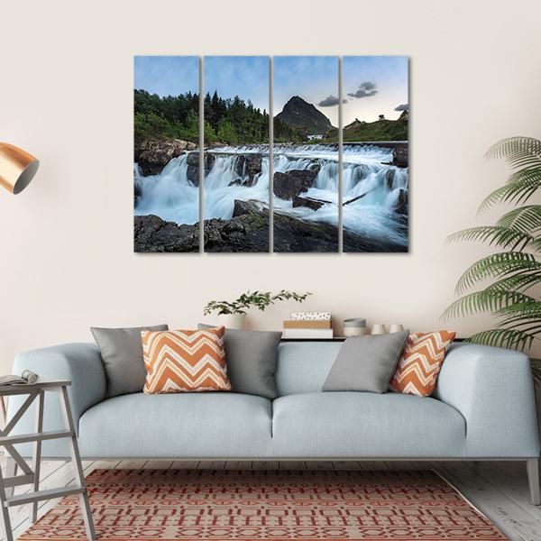 Swift Current Falls In Many Glacier Canvas Wall Art-4 Horizontal-Gallery Wrap-34" x 24"-Tiaracle