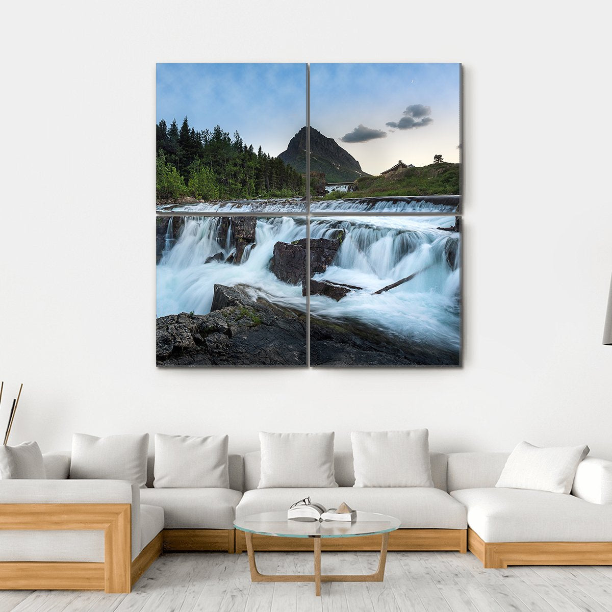 Swift Current Falls In Many Glacier Canvas Wall Art-4 Square-Gallery Wrap-17" x 17"-Tiaracle