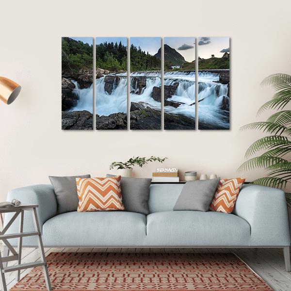 Swift Current Falls In Many Glacier Canvas Wall Art-5 Horizontal-Gallery Wrap-22" x 12"-Tiaracle