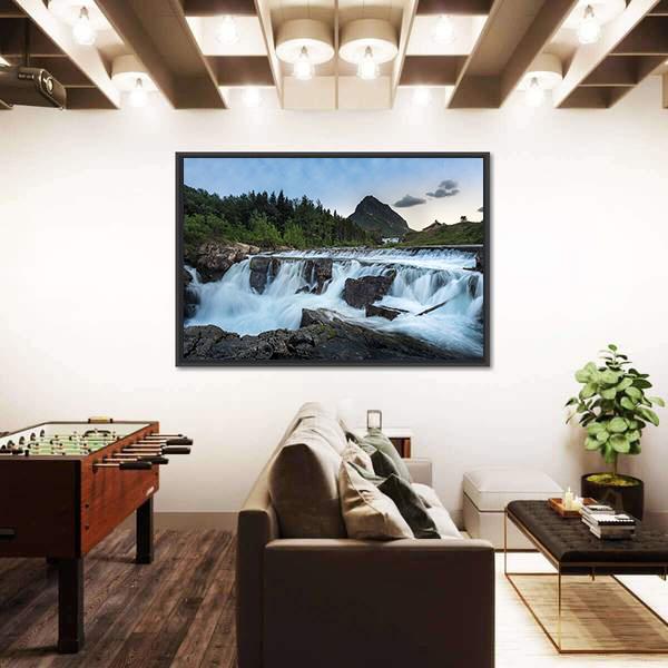 Swift Current Falls In Many Glacier Canvas Wall Art-3 Horizontal-Gallery Wrap-25" x 16"-Tiaracle