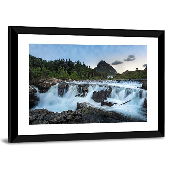 Swift Current Falls In Many Glacier Canvas Wall Art-3 Horizontal-Gallery Wrap-25" x 16"-Tiaracle