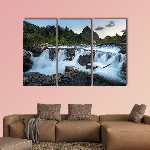 Swift Current Falls In Many Glacier Canvas Wall Art-3 Horizontal-Gallery Wrap-37" x 24"-Tiaracle