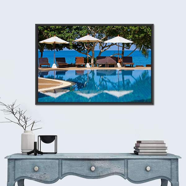 Swimming Pool By The Sea Canvas Wall Art-1 Piece-Floating Frame-24" x 16"-Tiaracle