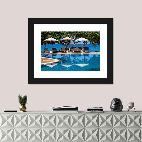Swimming Pool By The Sea Canvas Wall Art-1 Piece-Framed Print-20" x 16"-Tiaracle