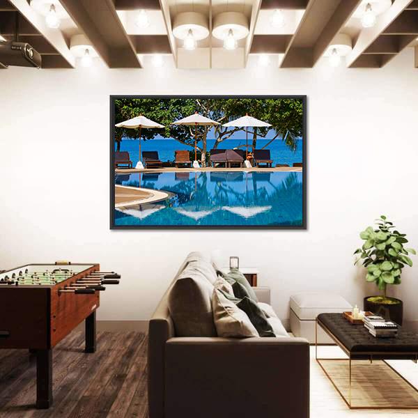 Swimming Pool By The Sea Canvas Wall Art-3 Horizontal-Gallery Wrap-25" x 16"-Tiaracle
