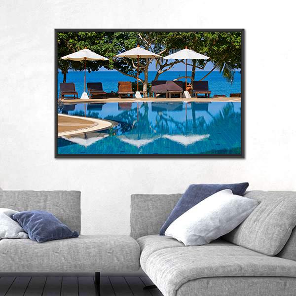 Swimming Pool By The Sea Canvas Wall Art-3 Horizontal-Gallery Wrap-25" x 16"-Tiaracle