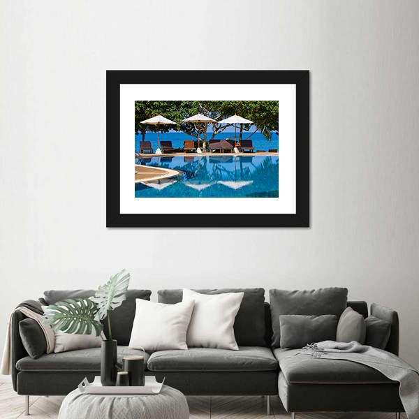 Swimming Pool By The Sea Canvas Wall Art-3 Horizontal-Gallery Wrap-25" x 16"-Tiaracle