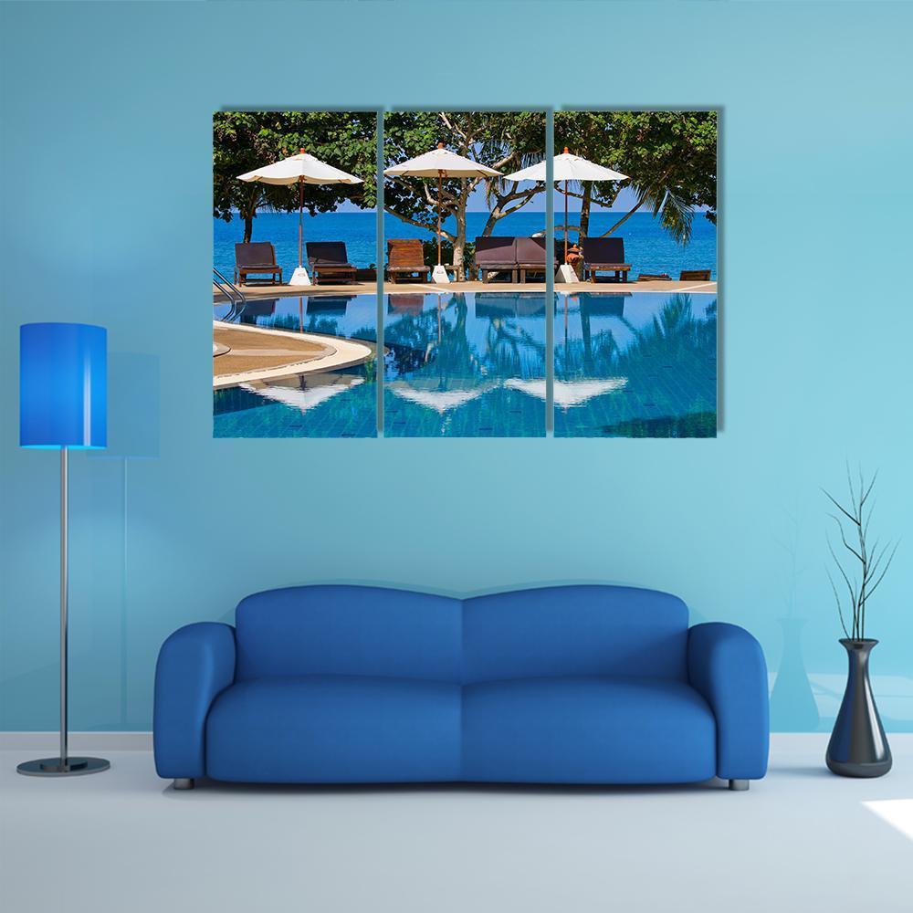 Swimming Pool By The Sea Canvas Wall Art-3 Horizontal-Gallery Wrap-37" x 24"-Tiaracle