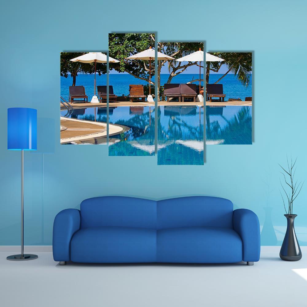 Swimming Pool By The Sea Canvas Wall Art-4 Pop-Gallery Wrap-50" x 32"-Tiaracle