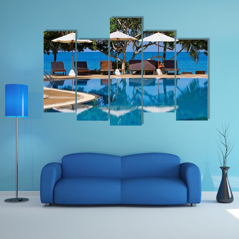 Swimming Pool By The Sea Canvas Wall Art-5 Pop-Gallery Wrap-47" x 32"-Tiaracle