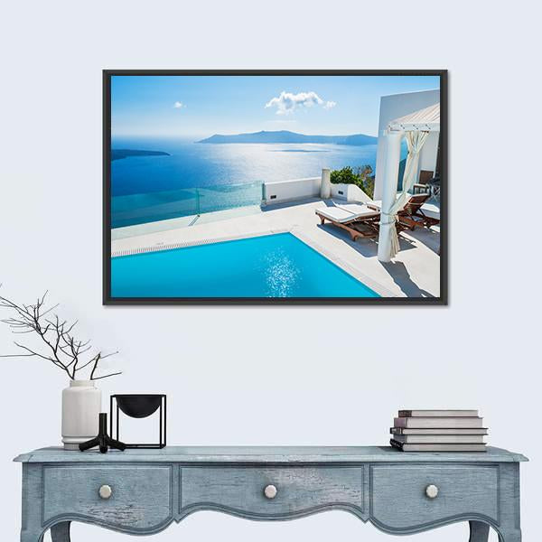 Swimming pool in luxury hotel In Greece Canvas Wall Art-1 Piece-Floating Frame-24" x 16"-Tiaracle