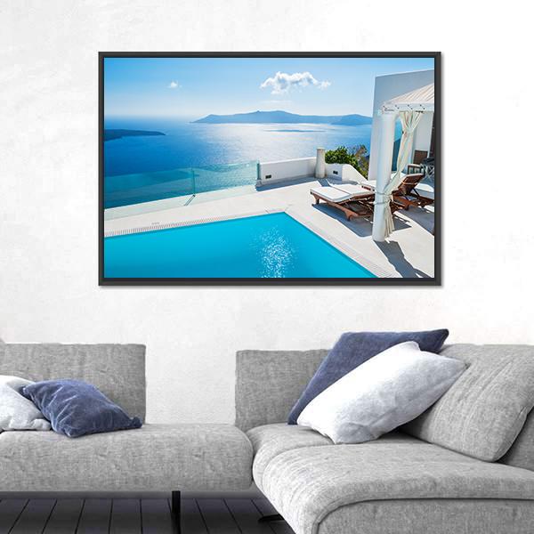 Swimming pool in luxury hotel In Greece Canvas Wall Art-3 Horizontal-Gallery Wrap-25" x 16"-Tiaracle