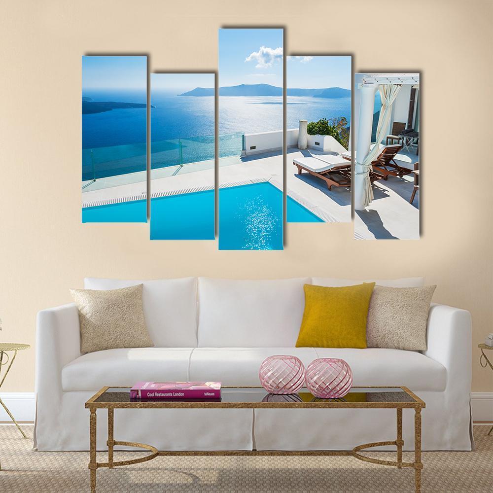 Swimming pool in luxury hotel In Greece Canvas Wall Art-5 Pop-Gallery Wrap-47" x 32"-Tiaracle