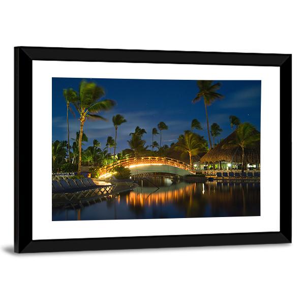 Swimming Pool In Night Illumination Panoramic Canvas Wall Art-1 Piece-36" x 12"-Tiaracle