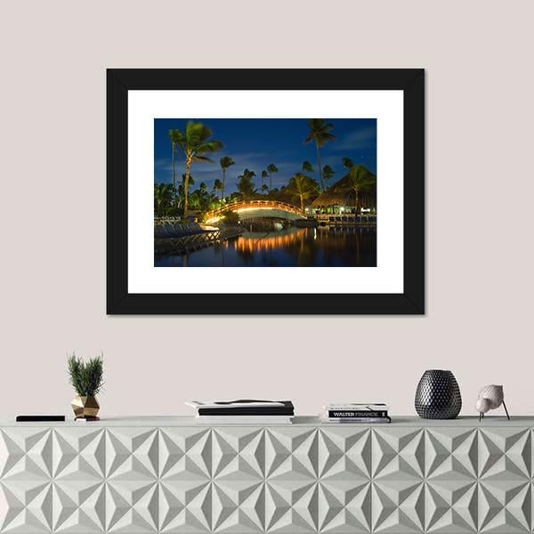 Swimming Pool In Night Illumination Panoramic Canvas Wall Art-1 Piece-36" x 12"-Tiaracle
