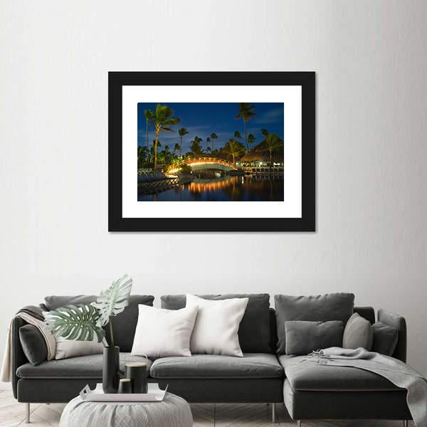 Swimming Pool In Night Illumination Panoramic Canvas Wall Art-1 Piece-36" x 12"-Tiaracle