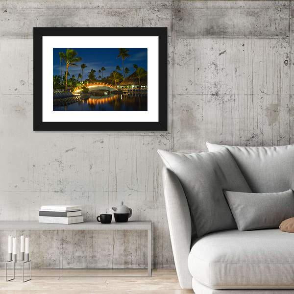 Swimming Pool In Night Illumination Panoramic Canvas Wall Art-1 Piece-36" x 12"-Tiaracle