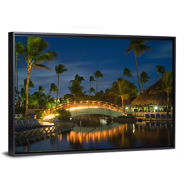 Swimming Pool In Night Illumination Panoramic Canvas Wall Art-1 Piece-36" x 12"-Tiaracle